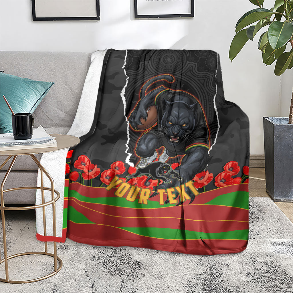 Personalized Penrith Panthers ANZAC Tribute Blanket Poppy Field Soldier Silhouette Aboriginal Rugby Mascot