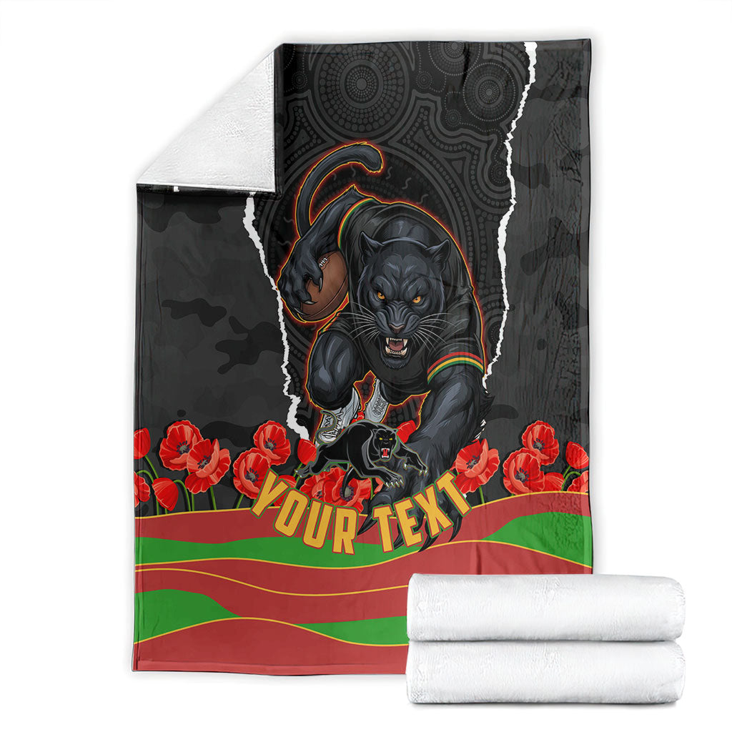 Personalized Penrith Panthers ANZAC Tribute Blanket Poppy Field Soldier Silhouette Aboriginal Rugby Mascot