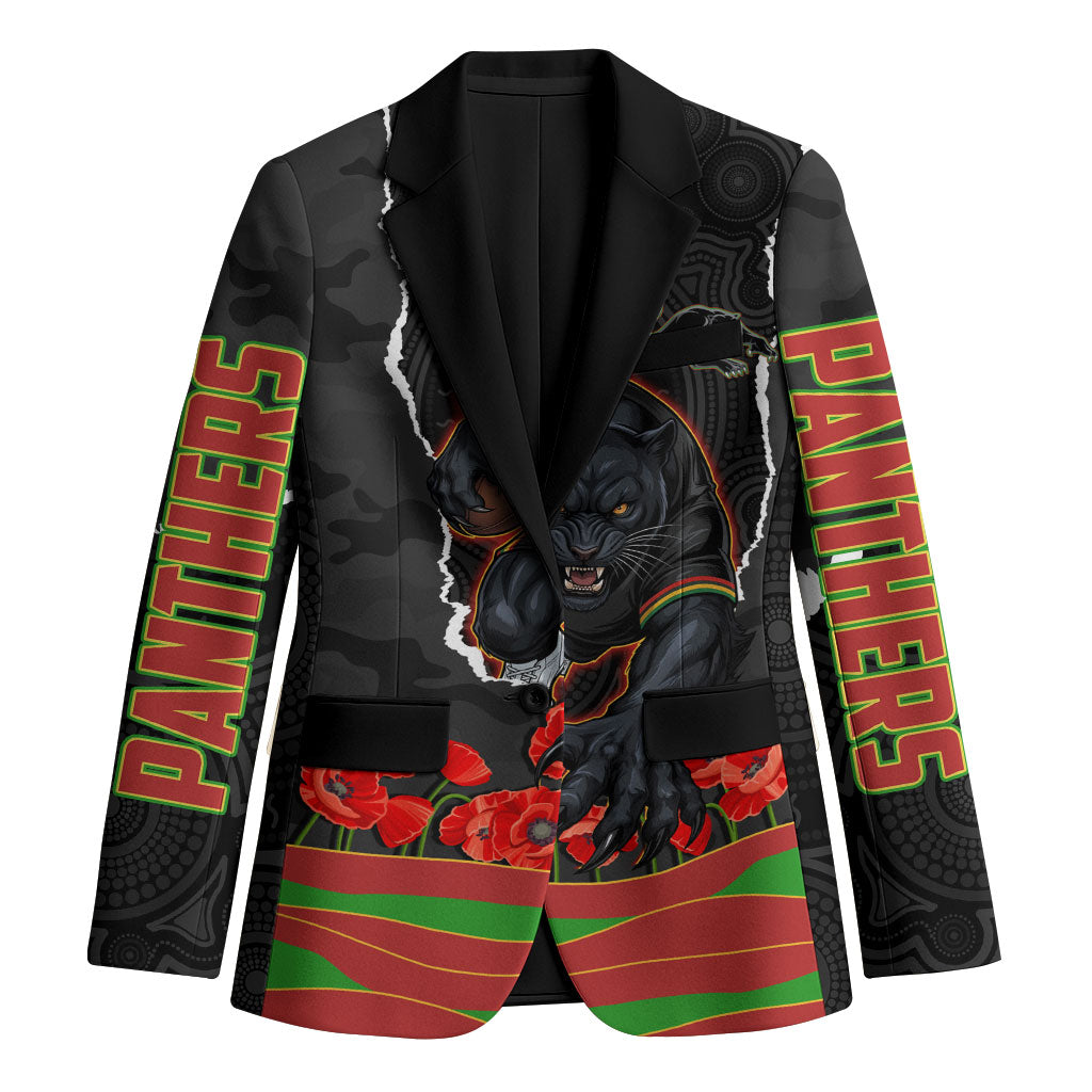 Personalized Penrith Panthers ANZAC Tribute Blazer Poppy Field Soldier Silhouette Aboriginal Rugby Mascot