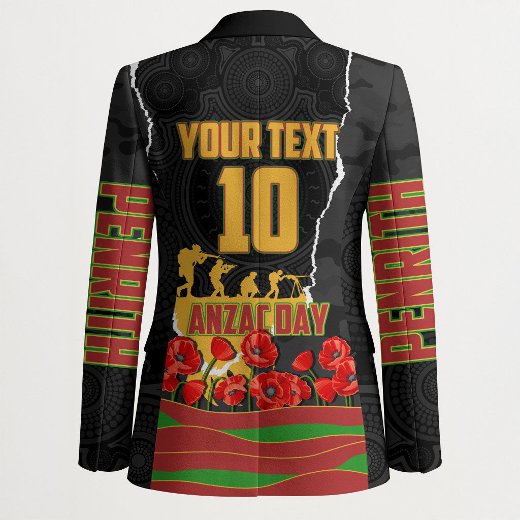 Personalized Penrith Panthers ANZAC Tribute Blazer Poppy Field Soldier Silhouette Aboriginal Rugby Mascot