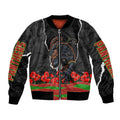 Personalized Penrith Panthers ANZAC Tribute Bomber Jacket Poppy Field Soldier Silhouette Aboriginal Rugby Mascot