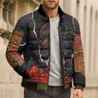 Personalized Penrith Panthers ANZAC Tribute Bomber Puffer Jacket Poppy Field Soldier Silhouette Aboriginal Rugby Mascot