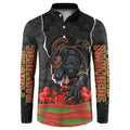 Personalized Penrith Panthers ANZAC Tribute Button Sweatshirt Poppy Field Soldier Silhouette Aboriginal Rugby Mascot