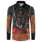 Personalized Penrith Panthers ANZAC Tribute Button Sweatshirt Poppy Field Soldier Silhouette Aboriginal Rugby Mascot