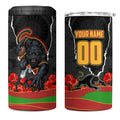 Personalized Penrith Panthers ANZAC Tribute 4 in 1 Can Cooler Tumbler Poppy Field Soldier Silhouette Aboriginal Rugby Mascot