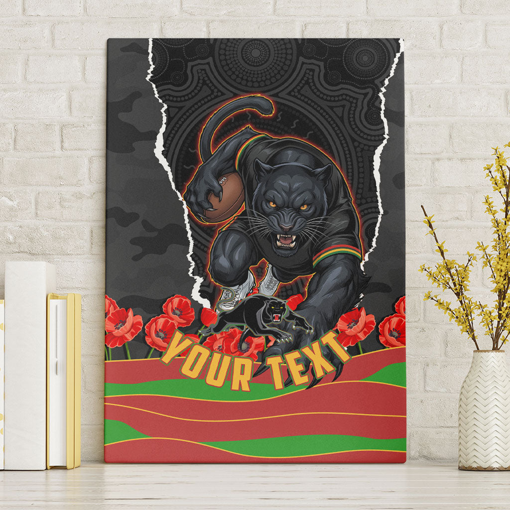 Personalized Penrith Panthers ANZAC Tribute Canvas Wall Art Poppy Field Soldier Silhouette Aboriginal Rugby Mascot