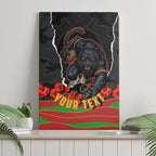 Personalized Penrith Panthers ANZAC Tribute Canvas Wall Art Poppy Field Soldier Silhouette Aboriginal Rugby Mascot