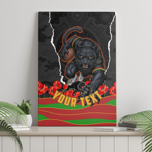 Personalized Penrith Panthers ANZAC Tribute Canvas Wall Art Poppy Field Soldier Silhouette Aboriginal Rugby Mascot