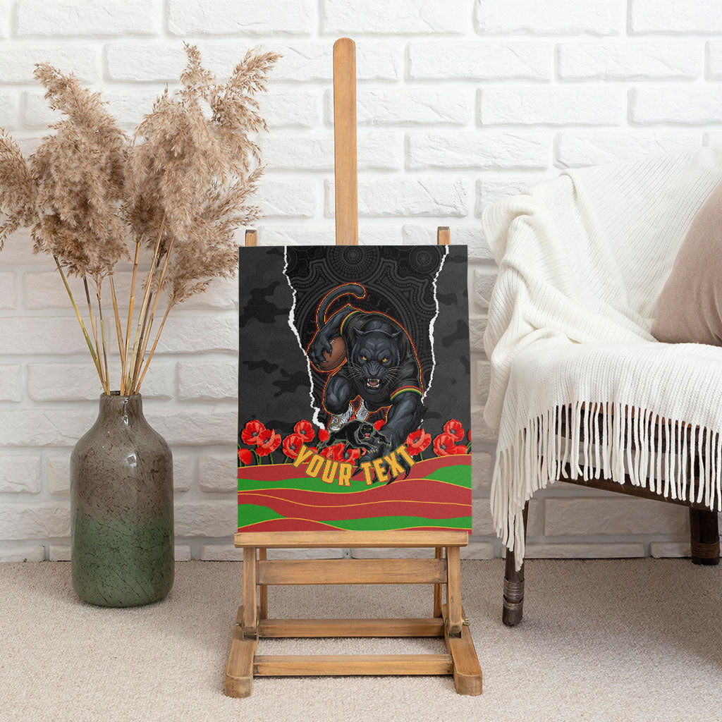 Personalized Penrith Panthers ANZAC Tribute Canvas Wall Art Poppy Field Soldier Silhouette Aboriginal Rugby Mascot
