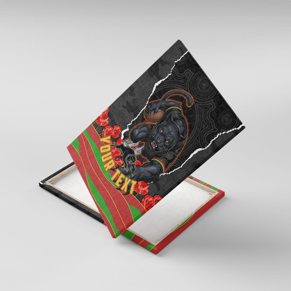 Personalized Penrith Panthers ANZAC Tribute Canvas Wall Art Poppy Field Soldier Silhouette Aboriginal Rugby Mascot