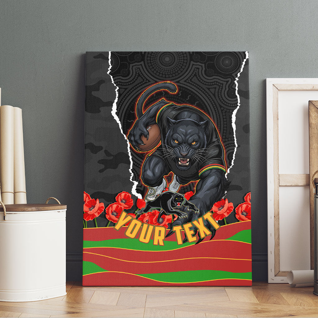 Personalized Penrith Panthers ANZAC Tribute Canvas Wall Art Poppy Field Soldier Silhouette Aboriginal Rugby Mascot