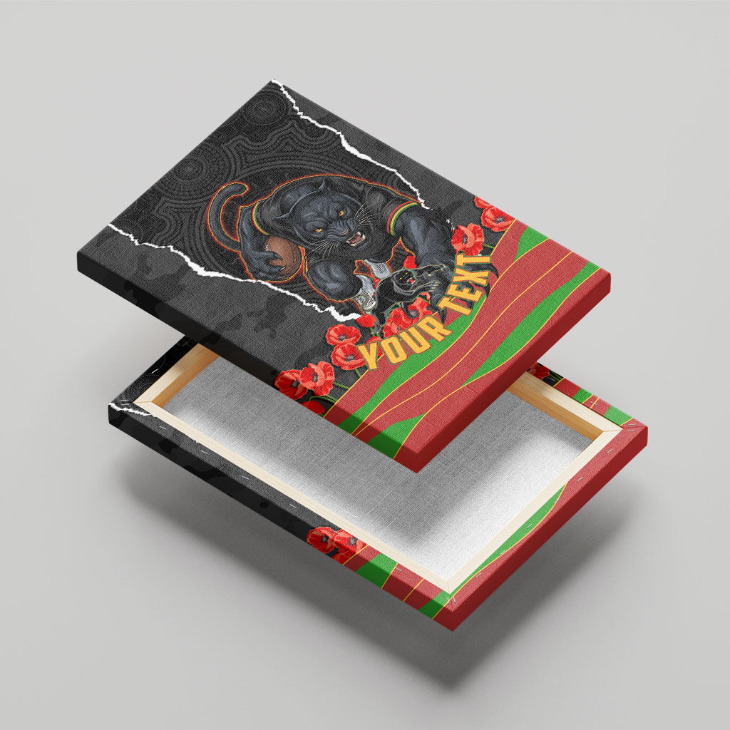 Personalized Penrith Panthers ANZAC Tribute Canvas Wall Art Poppy Field Soldier Silhouette Aboriginal Rugby Mascot