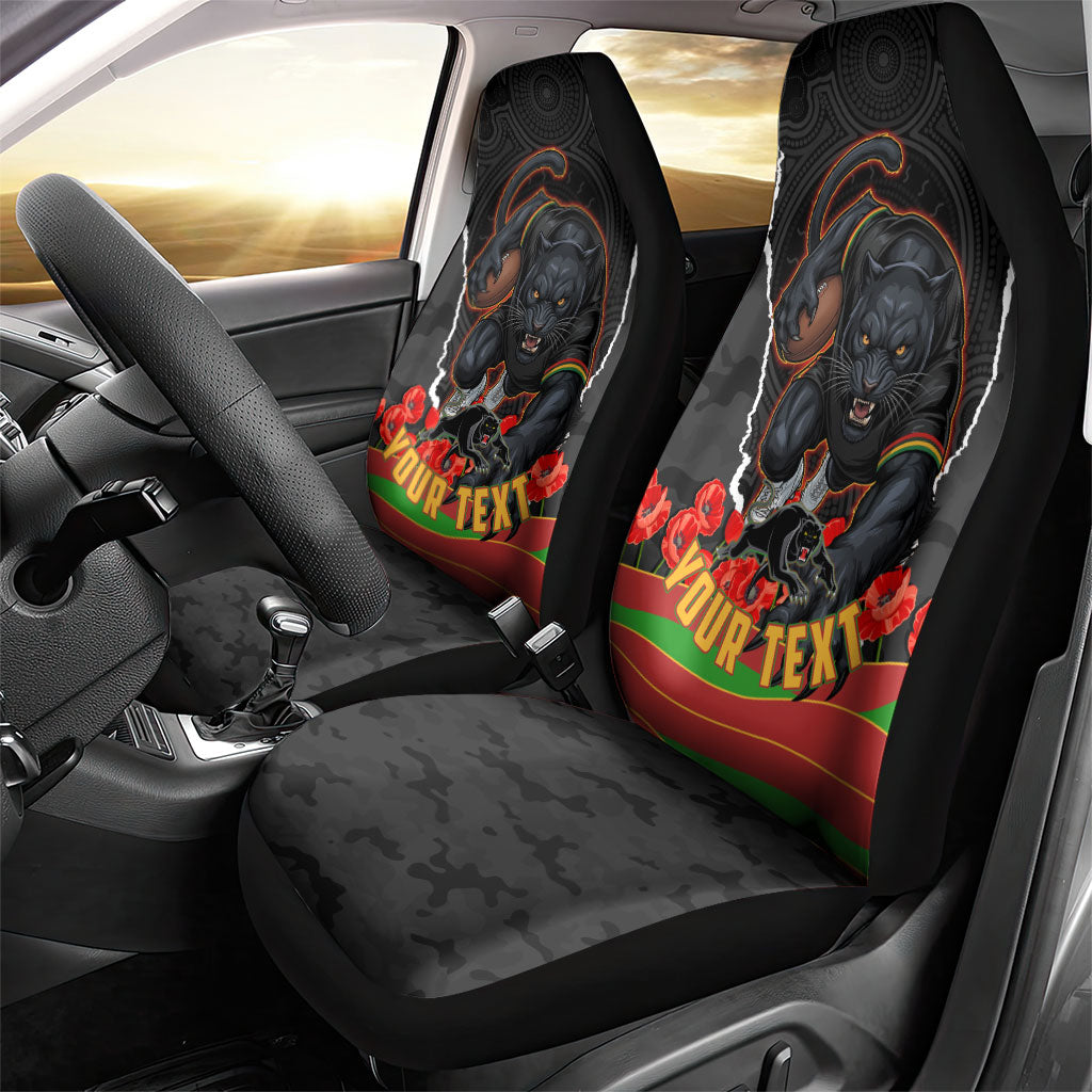 Personalized Penrith Panthers ANZAC Tribute Car Seat Cover Poppy Field Soldier Silhouette Aboriginal Rugby Mascot