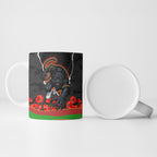 Personalized Penrith Panthers ANZAC Tribute Ceramic Mug Poppy Field Soldier Silhouette Aboriginal Rugby Mascot