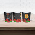 Personalized Penrith Panthers ANZAC Tribute Ceramic Mug Poppy Field Soldier Silhouette Aboriginal Rugby Mascot