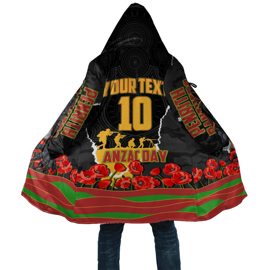 Personalized Penrith Panthers ANZAC Tribute Cloak Poppy Field Soldier Silhouette Aboriginal Rugby Mascot