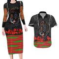 Personalized Penrith Panthers ANZAC Tribute Couples Matching Long Sleeve Bodycon Dress and Hawaiian Shirt Poppy Field Soldier Silhouette Aboriginal Rugby Mascot