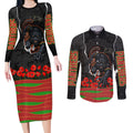 Personalized Penrith Panthers ANZAC Tribute Couples Matching Long Sleeve Bodycon Dress and Long Sleeve Button Shirt Poppy Field Soldier Silhouette Aboriginal Rugby Mascot