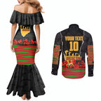 Personalized Penrith Panthers ANZAC Tribute Couples Matching Mermaid Dress and Long Sleeve Button Shirt Poppy Field Soldier Silhouette Aboriginal Rugby Mascot