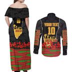 Personalized Penrith Panthers ANZAC Tribute Couples Matching Off Shoulder Maxi Dress and Long Sleeve Button Shirt Poppy Field Soldier Silhouette Aboriginal Rugby Mascot