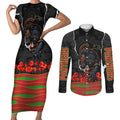 Personalized Penrith Panthers ANZAC Tribute Couples Matching Short Sleeve Bodycon Dress and Long Sleeve Button Shirt Poppy Field Soldier Silhouette Aboriginal Rugby Mascot