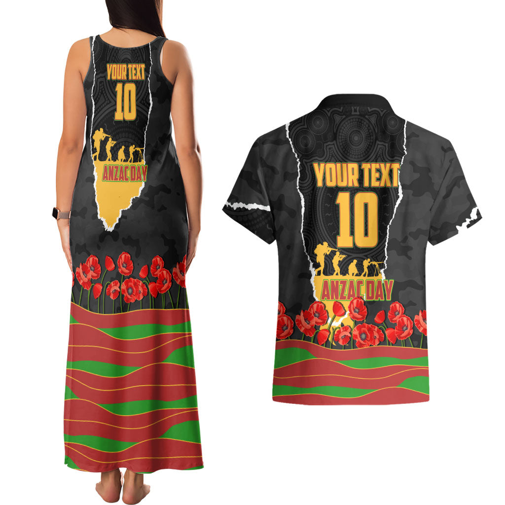 Personalized Penrith Panthers ANZAC Tribute Couples Matching Tank Maxi Dress and Hawaiian Shirt Poppy Field Soldier Silhouette Aboriginal Rugby Mascot