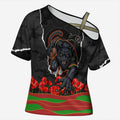 Personalized Penrith Panthers ANZAC Tribute Cross Shoulder Shirt Poppy Field Soldier Silhouette Aboriginal Rugby Mascot