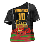 Personalized Penrith Panthers ANZAC Tribute Cross Shoulder Shirt Poppy Field Soldier Silhouette Aboriginal Rugby Mascot