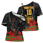 Personalized Penrith Panthers ANZAC Tribute Cross Shoulder Shirt Poppy Field Soldier Silhouette Aboriginal Rugby Mascot