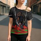 Personalized Penrith Panthers ANZAC Tribute Cross Shoulder Shirt Poppy Field Soldier Silhouette Aboriginal Rugby Mascot