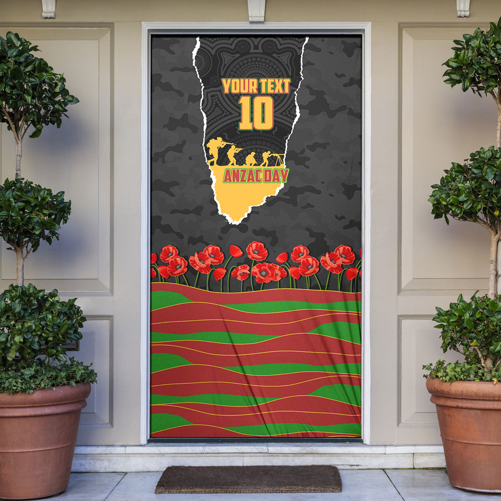 Personalized Penrith Panthers ANZAC Tribute Door Cover Poppy Field Soldier Silhouette Aboriginal Rugby Mascot