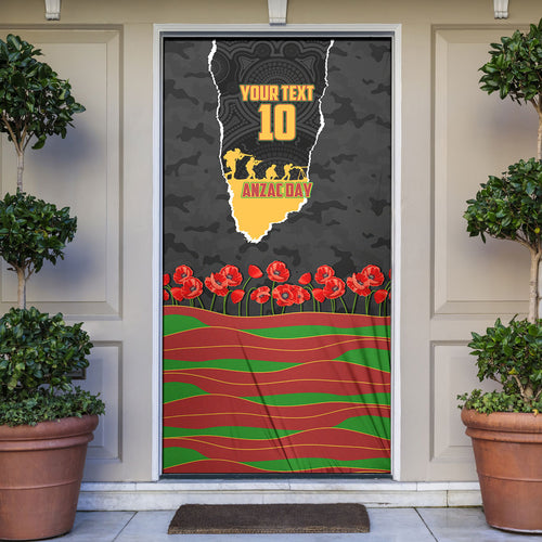 Personalized Penrith Panthers ANZAC Tribute Door Cover Poppy Field Soldier Silhouette Aboriginal Rugby Mascot