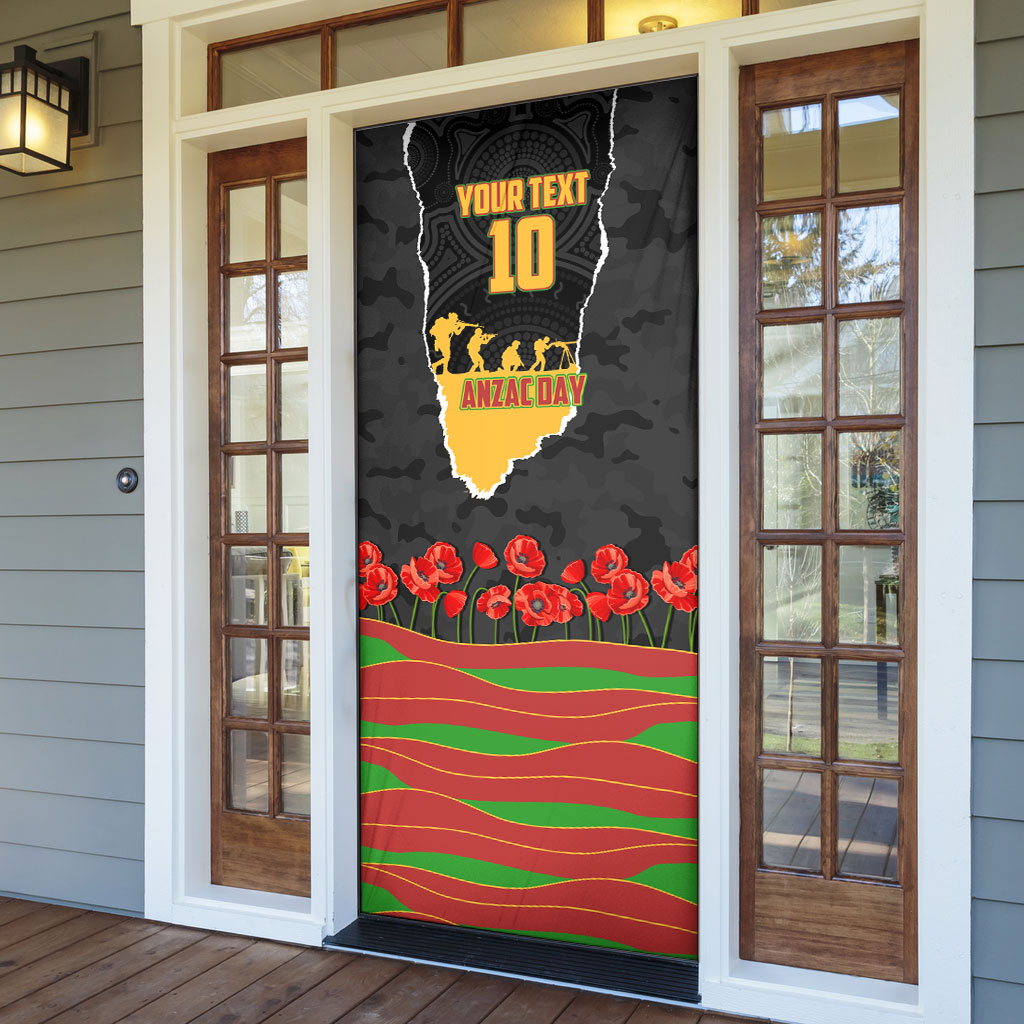 Personalized Penrith Panthers ANZAC Tribute Door Cover Poppy Field Soldier Silhouette Aboriginal Rugby Mascot