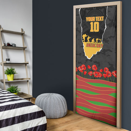 Personalized Penrith Panthers ANZAC Tribute Door Cover Poppy Field Soldier Silhouette Aboriginal Rugby Mascot