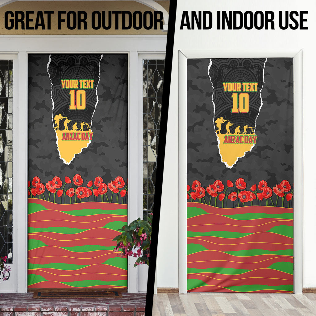 Personalized Penrith Panthers ANZAC Tribute Door Cover Poppy Field Soldier Silhouette Aboriginal Rugby Mascot