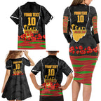 Personalized Penrith Panthers ANZAC Tribute Family Matching Long Sleeve Bodycon Dress and Hawaiian Shirt Poppy Field Soldier Silhouette Aboriginal Rugby Mascot