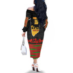 Personalized Penrith Panthers ANZAC Tribute Family Matching Off The Shoulder Long Sleeve Dress and Hawaiian Shirt Poppy Field Soldier Silhouette Aboriginal Rugby Mascot