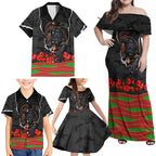 Personalized Penrith Panthers ANZAC Tribute Family Matching Off Shoulder Maxi Dress and Hawaiian Shirt Poppy Field Soldier Silhouette Aboriginal Rugby Mascot