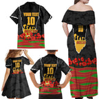 Personalized Penrith Panthers ANZAC Tribute Family Matching Off Shoulder Maxi Dress and Hawaiian Shirt Poppy Field Soldier Silhouette Aboriginal Rugby Mascot
