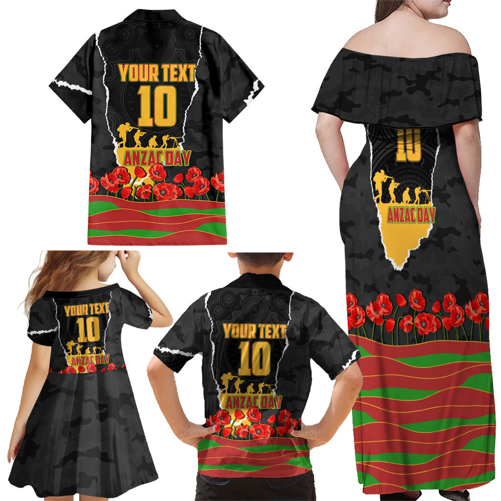 Personalized Penrith Panthers ANZAC Tribute Family Matching Off Shoulder Maxi Dress and Hawaiian Shirt Poppy Field Soldier Silhouette Aboriginal Rugby Mascot
