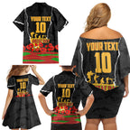 Personalized Penrith Panthers ANZAC Tribute Family Matching Off Shoulder Short Dress and Hawaiian Shirt Poppy Field Soldier Silhouette Aboriginal Rugby Mascot