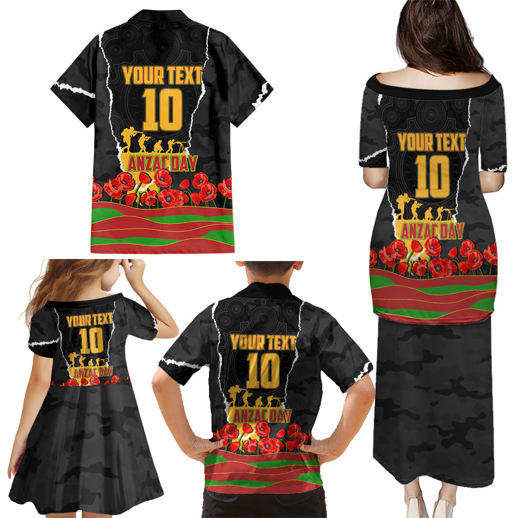 Personalized Penrith Panthers ANZAC Tribute Family Matching Puletasi and Hawaiian Shirt Poppy Field Soldier Silhouette Aboriginal Rugby Mascot
