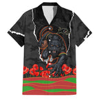 Personalized Penrith Panthers ANZAC Tribute Family Matching Puletasi and Hawaiian Shirt Poppy Field Soldier Silhouette Aboriginal Rugby Mascot