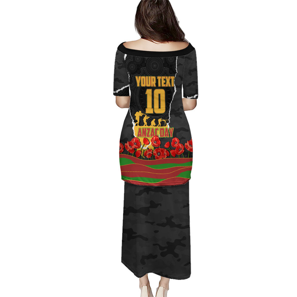 Personalized Penrith Panthers ANZAC Tribute Family Matching Puletasi and Hawaiian Shirt Poppy Field Soldier Silhouette Aboriginal Rugby Mascot
