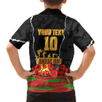 Personalized Penrith Panthers ANZAC Tribute Family Matching Short Sleeve Bodycon Dress and Hawaiian Shirt Poppy Field Soldier Silhouette Aboriginal Rugby Mascot