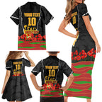 Personalized Penrith Panthers ANZAC Tribute Family Matching Short Sleeve Bodycon Dress and Hawaiian Shirt Poppy Field Soldier Silhouette Aboriginal Rugby Mascot