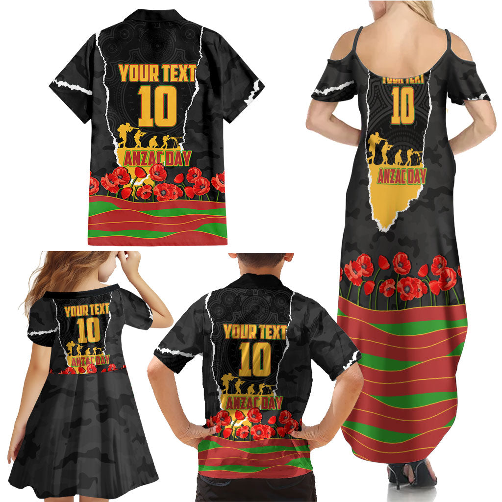 Personalized Penrith Panthers ANZAC Tribute Family Matching Summer Maxi Dress and Hawaiian Shirt Poppy Field Soldier Silhouette Aboriginal Rugby Mascot