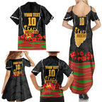 Personalized Penrith Panthers ANZAC Tribute Family Matching Summer Maxi Dress and Hawaiian Shirt Poppy Field Soldier Silhouette Aboriginal Rugby Mascot