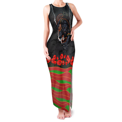 Personalized Penrith Panthers ANZAC Tribute Family Matching Tank Maxi Dress and Hawaiian Shirt Poppy Field Soldier Silhouette Aboriginal Rugby Mascot