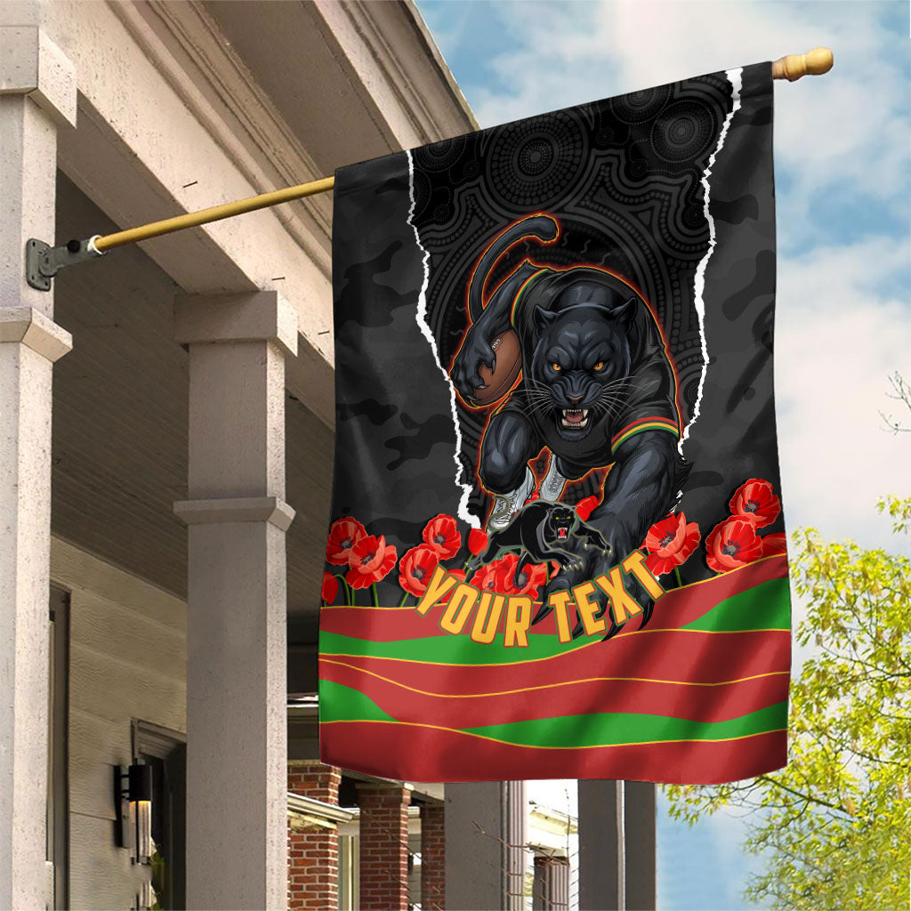 Personalized Penrith Panthers ANZAC Tribute Garden Flag Poppy Field Soldier Silhouette Aboriginal Rugby Mascot